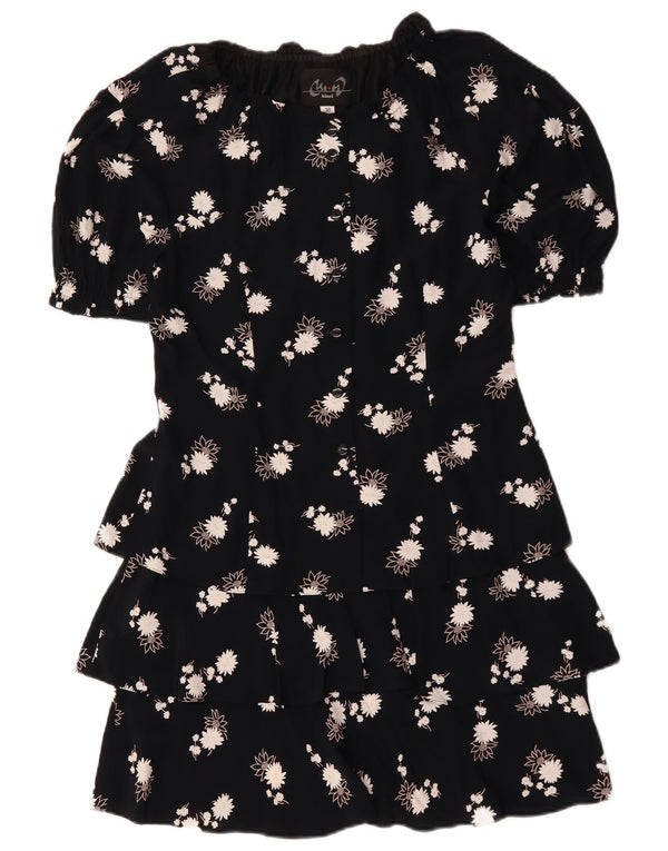 Vestido Peplum feminino VINTAGE EU 38 médio azul marinho floral viscose