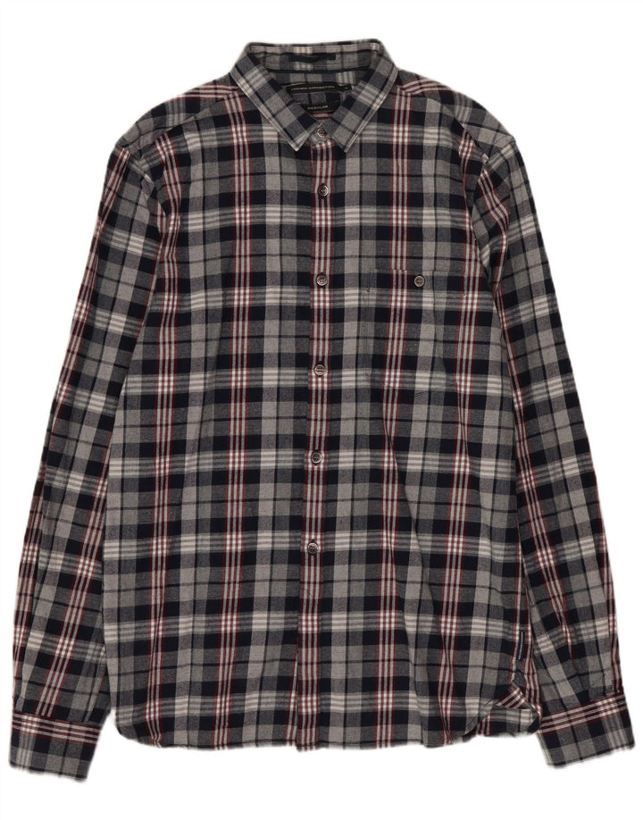 Camisa masculina de flanela de ajuste regular FRENCH CONNECTION pequena xadrez azul marinho
