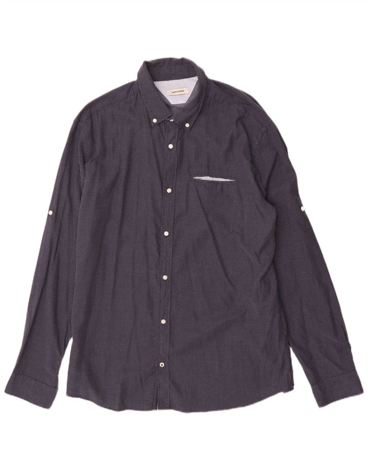 Camisa masculina Jack & Jones 2XL algodão geométrico azul marinho