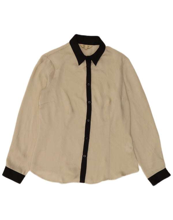 Camisa feminina vintage IT 46 grande poliéster colorblock bege