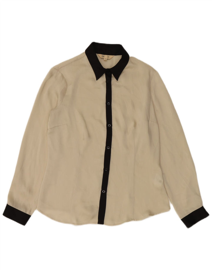 Camisa feminina vintage IT 46 grande poliéster colorblock bege