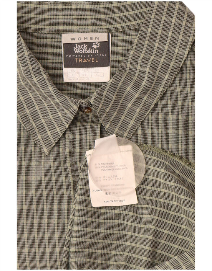 Camisa feminina de manga curta JACK WOLFSKIN Reino Unido 18 XL cáqui xadrez poliéster