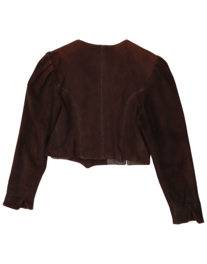 Jaqueta feminina vintage de camurça UK 14 marrom médio floral