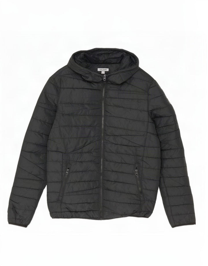 Jaqueta masculina acolchoada com capuz Jack & Jones Reino Unido 36 poliéster preto pequeno