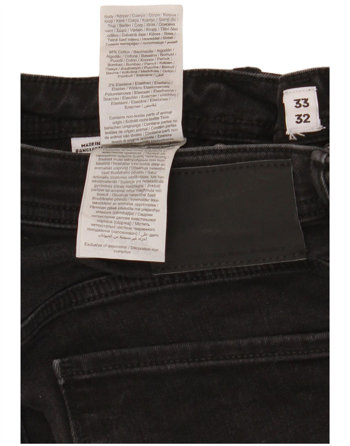 Jack & Jones Masculino GLENN Slim Jeans W33 L32 Algodão Preto