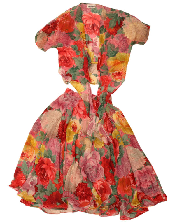 Conjunto de saia feminina vintage de 2 peças IT 42 médio W26 floral multicolorido