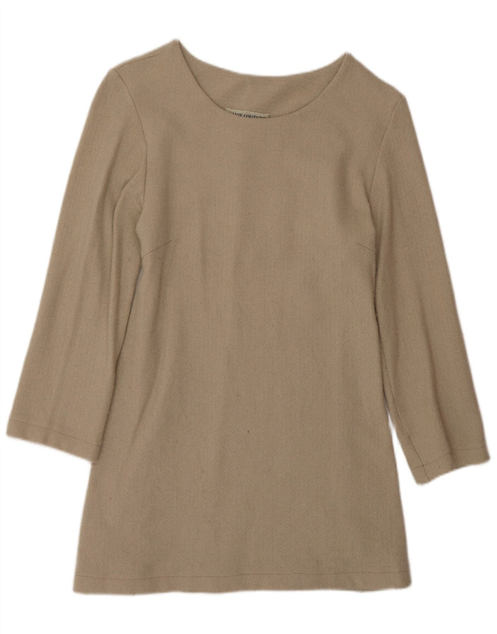 Vestido feminino vintage de manga comprida EU 42 grande bege