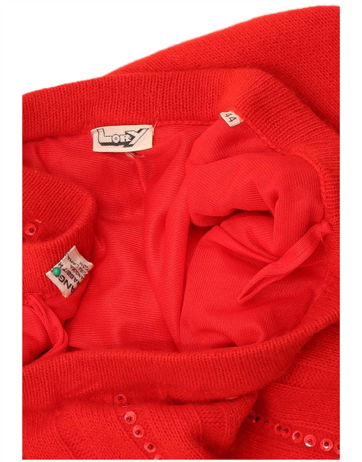 Saia larga de malha feminina vintage IT 44 médio W30 vermelho angorá