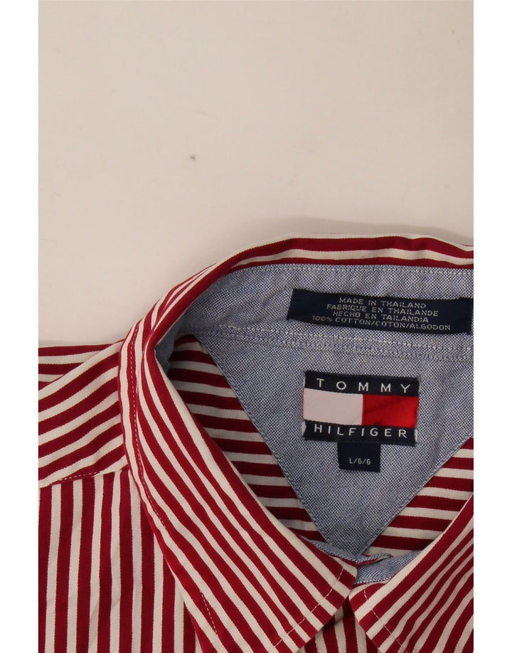 Camisa masculina TOMMY HILFIGER grande algodão listrado vermelho