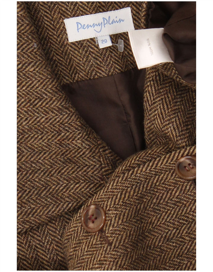Jaqueta blazer feminina Penny Plain com 4 botões Reino Unido 20 2XL lã espinha de peixe marrom