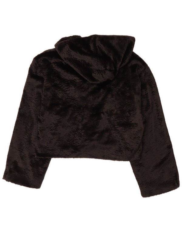 Bolero feminino vintage com capuz e ajuste relaxado de pele sintética Reino Unido 14 grande preto