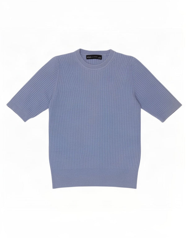 Suéter feminino Marks & Spencer com gola redonda Reino Unido 8 pequeno azul