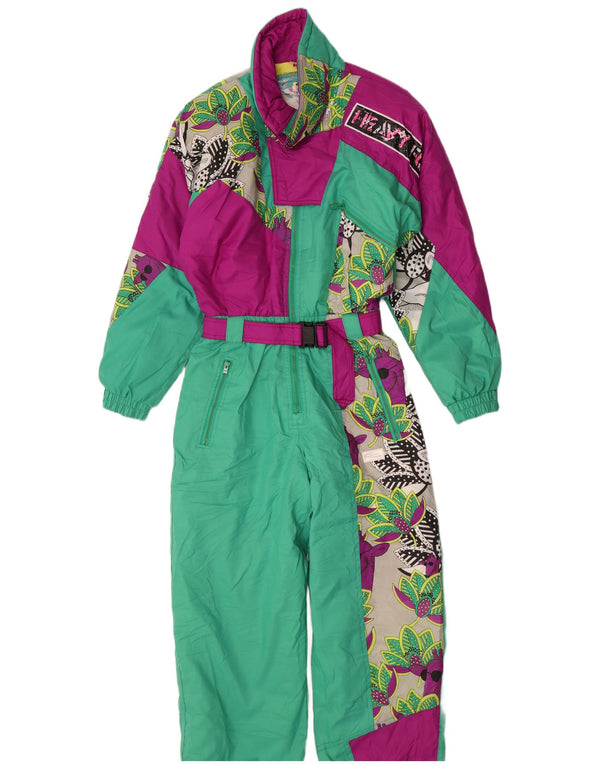 Macacão de esqui feminino vintage EU 38 Médio W28 L30 Colorblock multicolorido