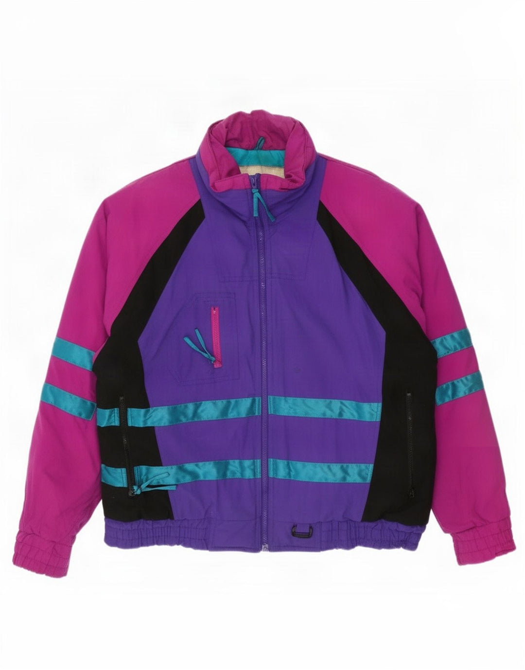 Jaqueta de esqui masculina vintage UK 40 grande colorblock multicolorido nylon