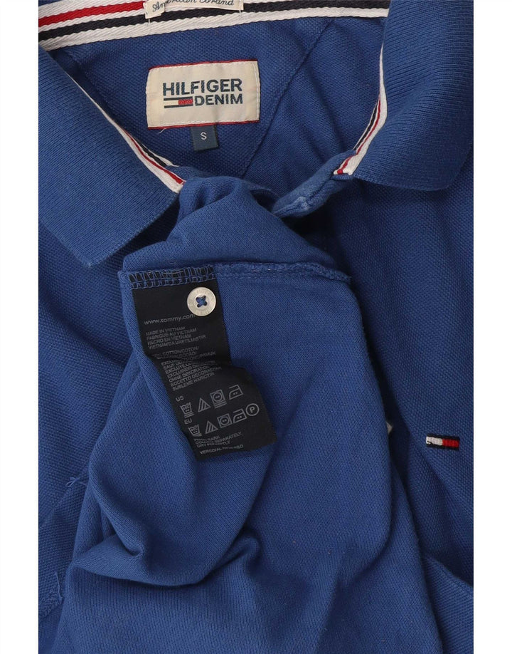 Camisa polo masculina Tommy Hilfiger pequena azul algodão