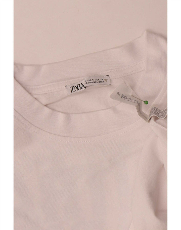 Zara Top gráfico feminino oversized manga comprida Reino Unido 10 pequeno floral branco