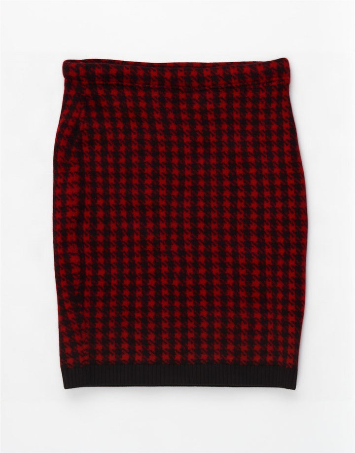 Saia lápis de malha feminina vintage W30 médio vermelho houndstooth