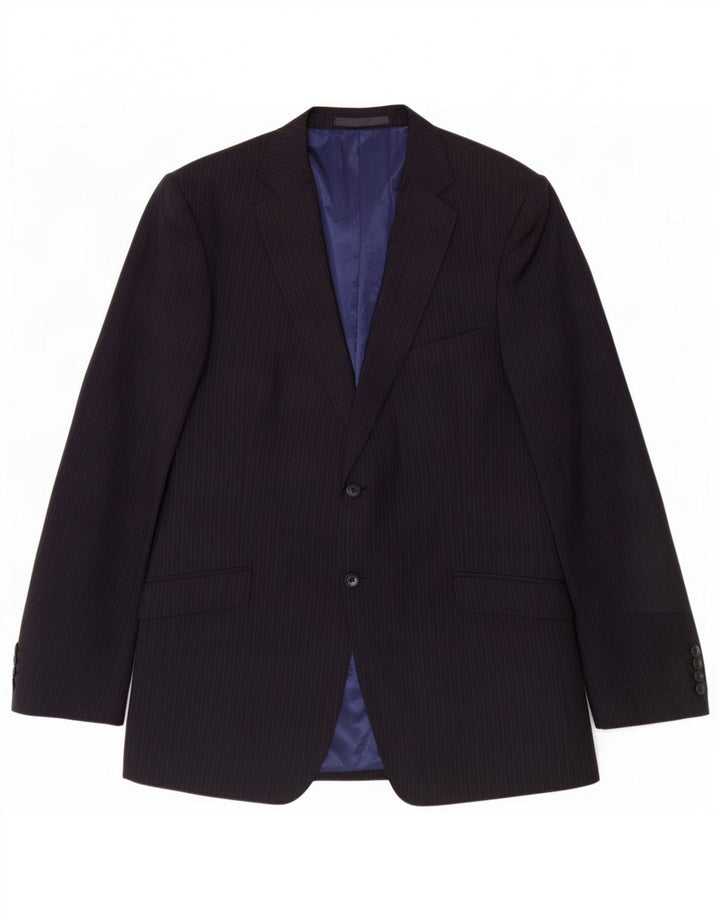 Jaqueta blazer masculina de 2 botões Marks & Spencer Reino Unido 42 grande azul marinho listrado