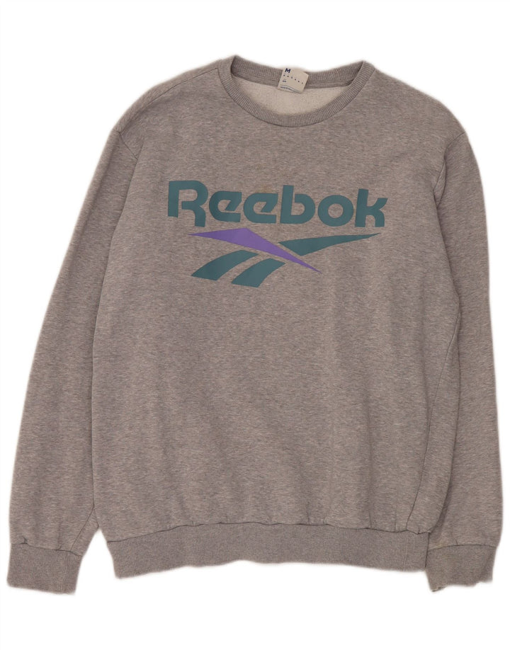 Reebok Mens Graphic Moletom Jumper Médio Cinza Algodão