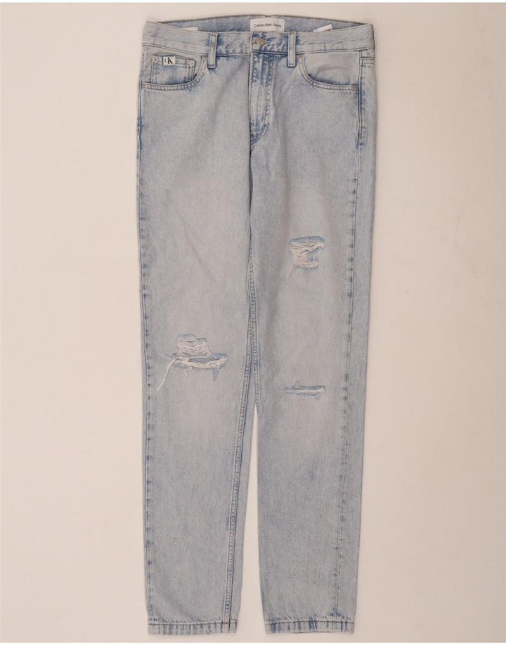 Calvin Klein Jeans masculino desgastado slim W30 L33 azul algodão
