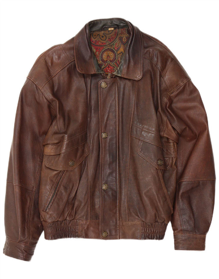 Jaqueta masculina de couro bomber Canda Reino Unido 42 XL marrom