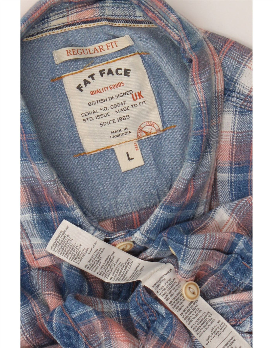 Camisa masculina de flanela de ajuste regular de manga curta Fat Face grande xadrez azul