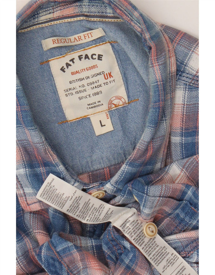 Camisa masculina de flanela de ajuste regular de manga curta Fat Face grande xadrez azul