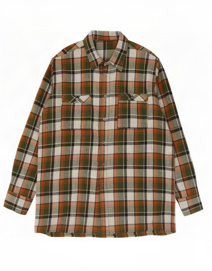 Camisa masculina vintage de flanela grande xadrez multicolorida