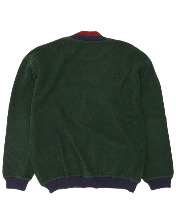 Suéter cardigã masculino vintage 2XL lã colorblock verde