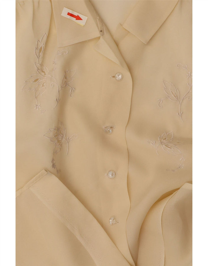 Blusa feminina VINTAGE de manga curta UK 14 floral amarelo médio