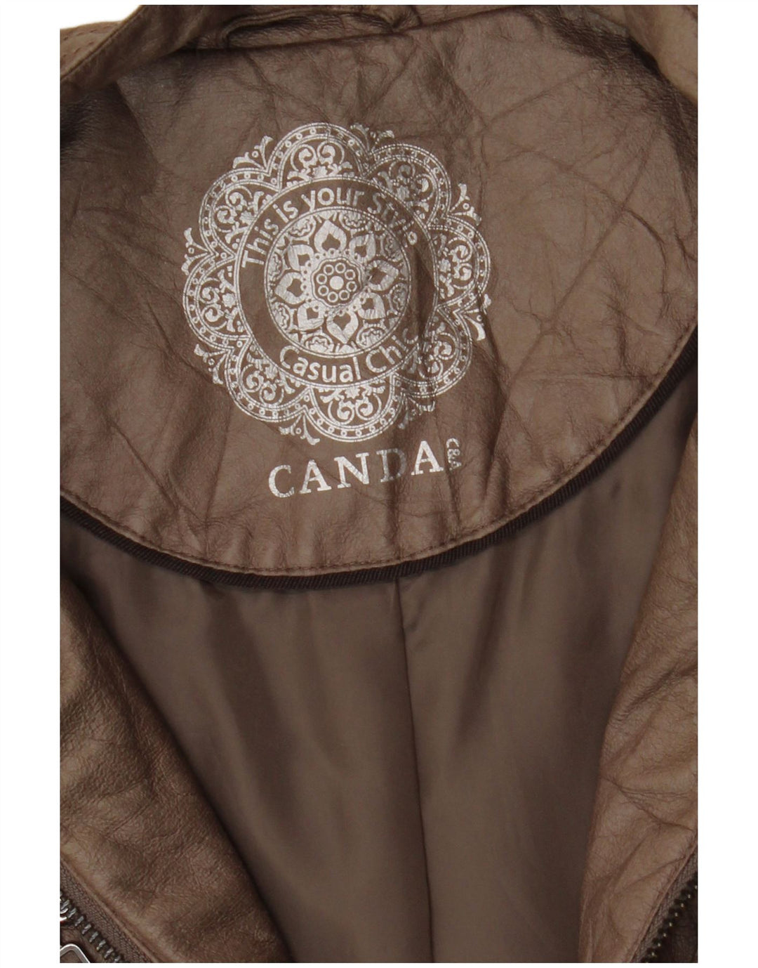Jaqueta de couro feminina Canda UK 16 grande marrom