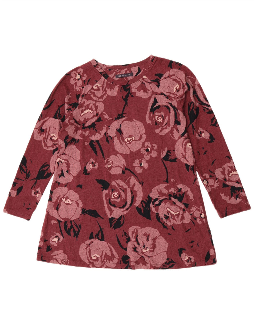 Top gráfico feminino Marks & Spencer manga comprida Reino Unido 16 grande floral borgonha