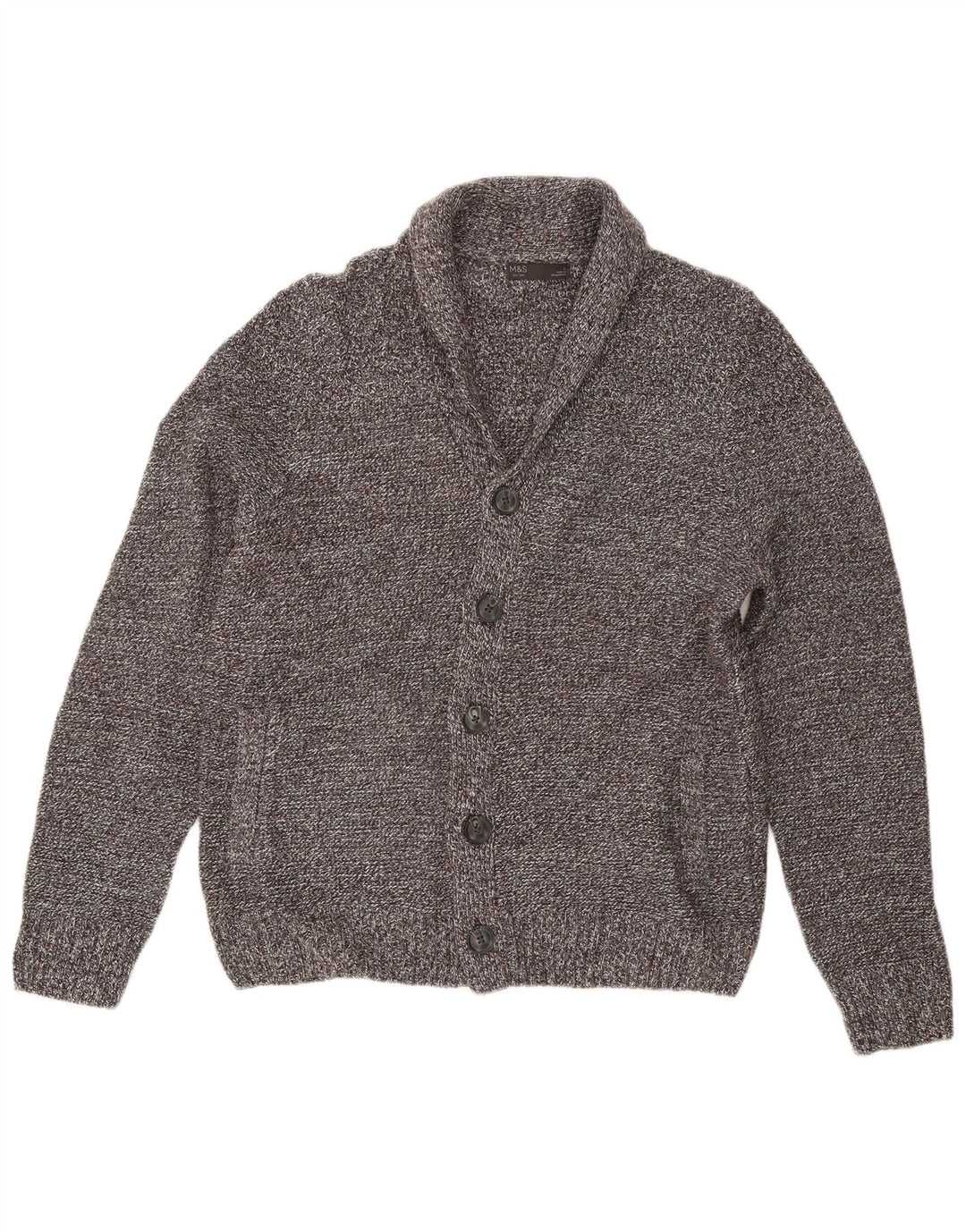 Suéter cardigã masculino Marks & Spencer grande acrílico manchado cinza