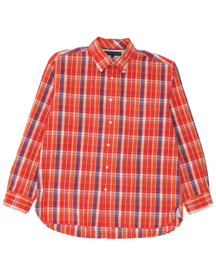 Camisa masculina Tommy Hilfiger grande laranja xadrez algodão