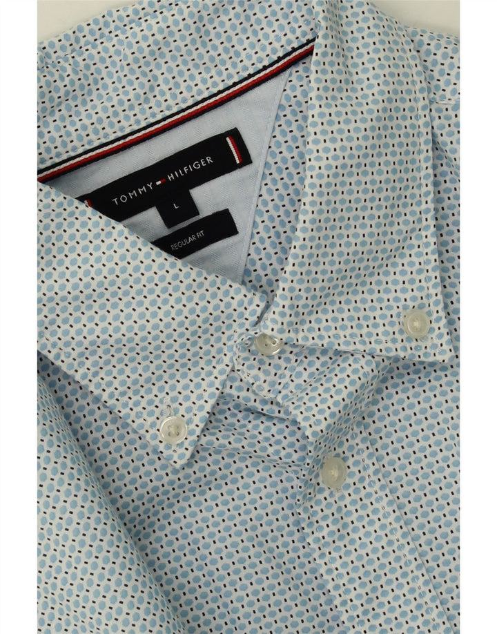 TOMMY HILFIGER Mens Regular Fit Shirt Large Blue Spotted Cotton Vintage Tommy Hilfiger and Second-Hand Tommy Hilfiger from Messina Hembry 