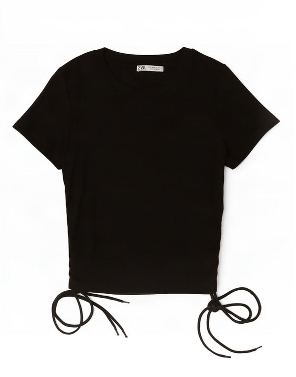 Zara Womens Crop Top UK 12 Médio Preto Poliéster