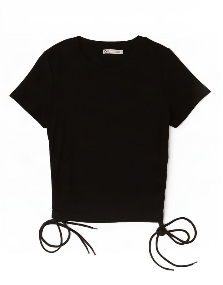 Zara Womens Crop Top UK 12 Médio Preto Poliéster
