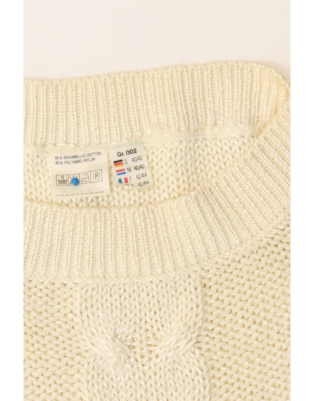 VINTAGE Womens Boat Neck Jumper Sweater EU 42/44 Large Off White Cotton Vintage Vintage and Second-Hand Vintage from Messina Hembry 