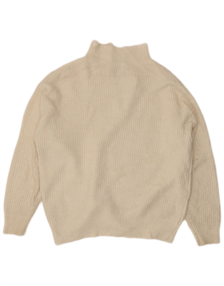 Suéter feminino Jack Wills com zíper e gola em acrílico UK 14 grande off white