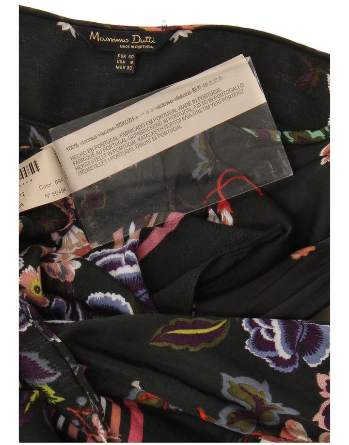 MASSIMO DUTTI Womens Front Tie Blouse Top EU 40 Medium Black Floral