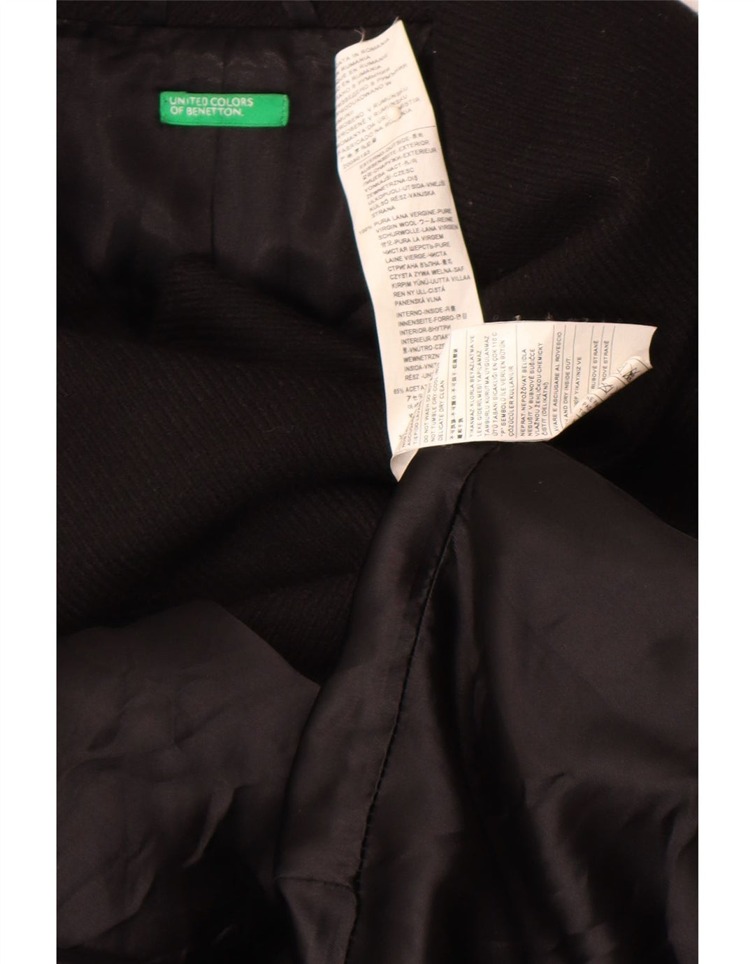 Casaco feminino Benetton com peito duplo IT 44 lã virgem preta média