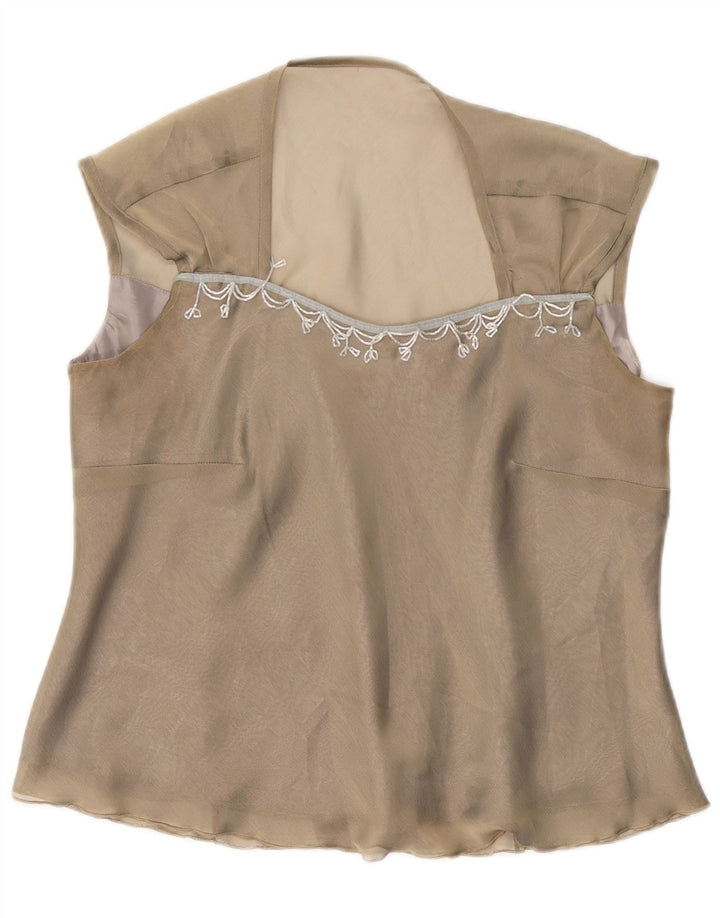 Blusa feminina sem mangas JOHN BENTLEY Reino Unido 16 grande poliéster verde