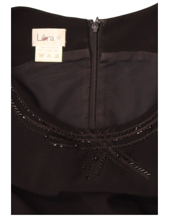 Vestido feminino Libra sem mangas com bainha UK 12 poliéster preto médio