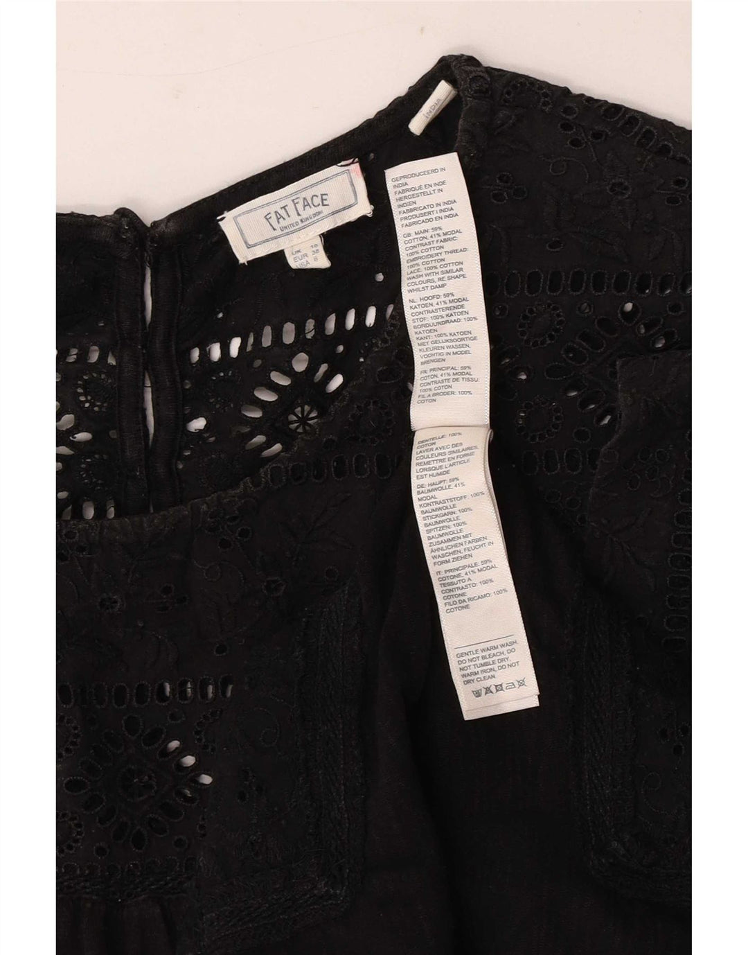 Blusa feminina Fat Face Top UK 10 algodão floral preto pequeno