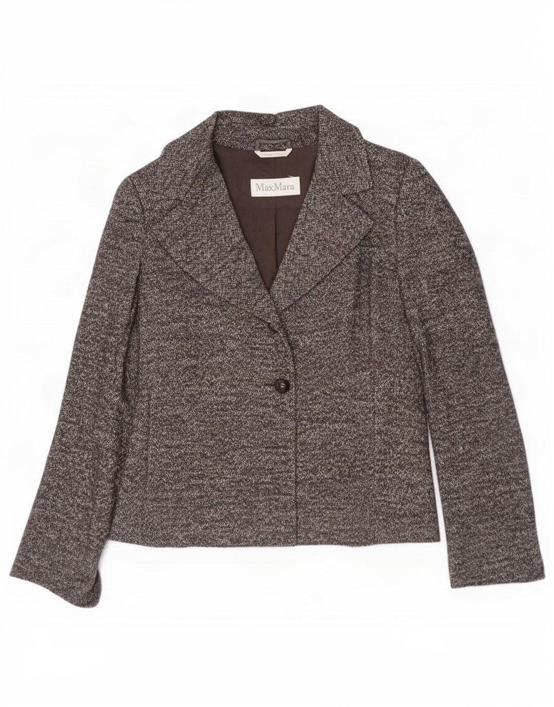 Jaqueta blazer feminina Max Mara com 1 botão Reino Unido 12 lã espinha de peixe cinza médio