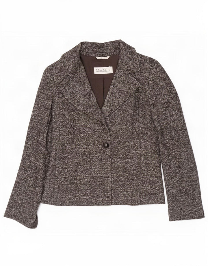 Jaqueta blazer feminina Max Mara com 1 botão Reino Unido 12 lã espinha de peixe cinza médio