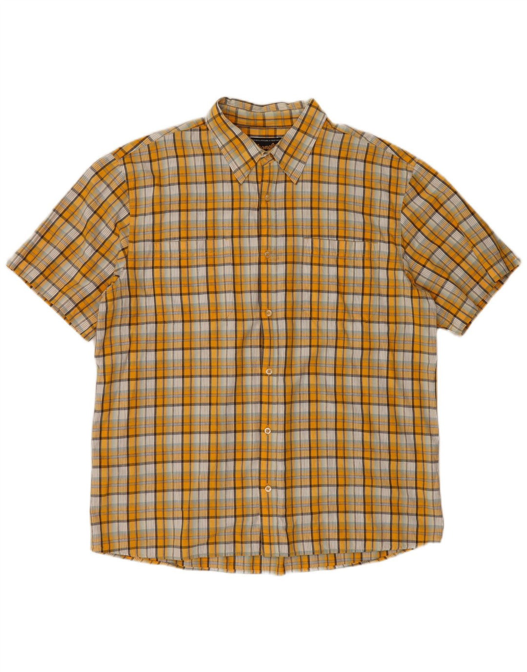 Camisa Wrangler masculina de manga curta 2XL algodão xadrez amarelo