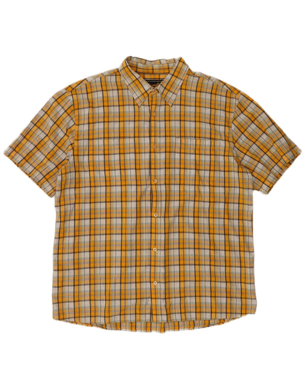 Camisa Wrangler masculina de manga curta 2XL algodão xadrez amarelo