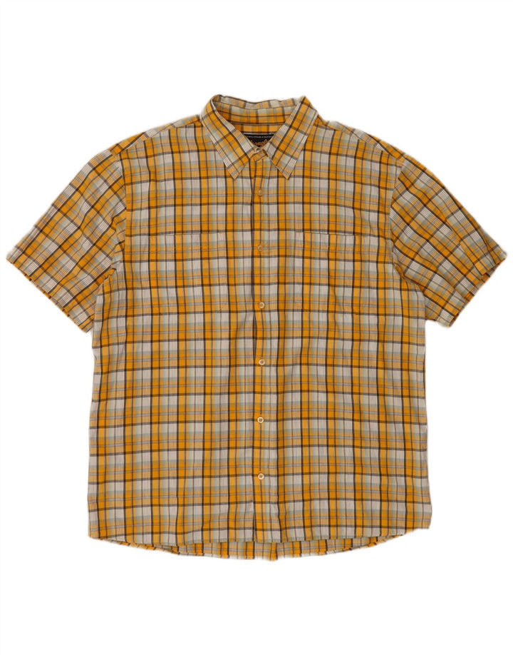 Camisa Wrangler masculina de manga curta 2XL algodão xadrez amarelo