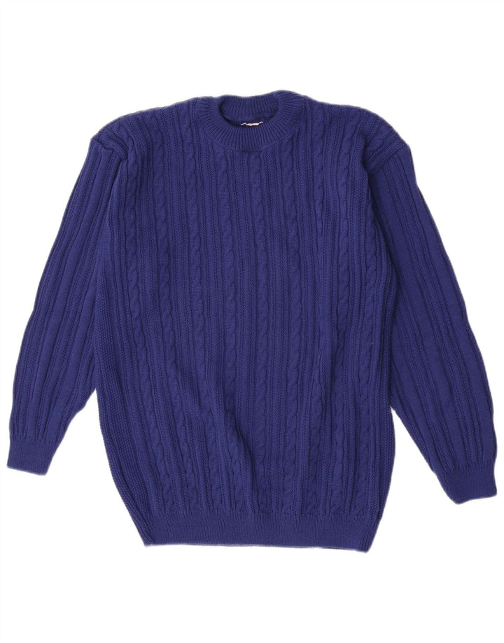 Suéter vintage masculino com gola redonda, azul médio